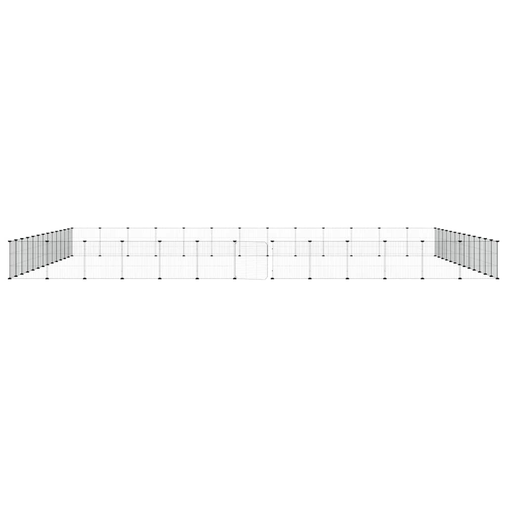 Huisdierenkooi met deur 52 panelen 35x35 cm staal zwart is nu te koop bij PeponiXL, paradijselijk wonen!