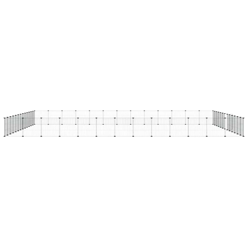 Huisdierenkooi met deur 52 panelen 35x35 cm staal zwart is nu te koop bij PeponiXL, paradijselijk wonen!