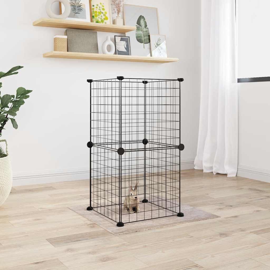 Huisdierenkooi met 8 panelen 35x35 cm staal zwart is nu te koop bij PeponiXL, paradijselijk wonen!