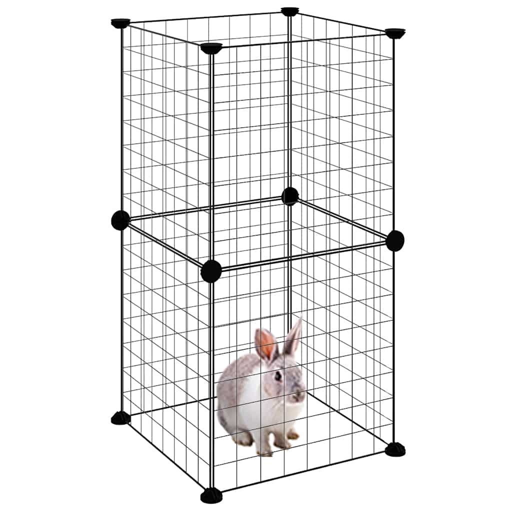 Huisdierenkooi met 8 panelen 35x35 cm staal zwart is nu te koop bij PeponiXL, paradijselijk wonen!