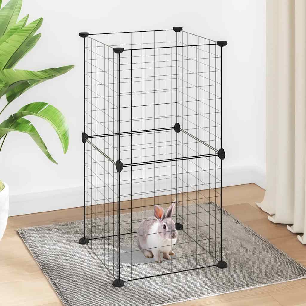 Huisdierenkooi met 8 panelen 35x35 cm staal zwart is nu te koop bij PeponiXL, paradijselijk wonen!
