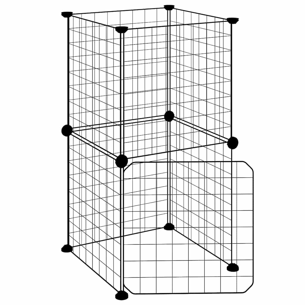 Huisdierenkooi met deur 8 panelen 35x35 cm staal zwart is nu te koop bij PeponiXL, paradijselijk wonen!