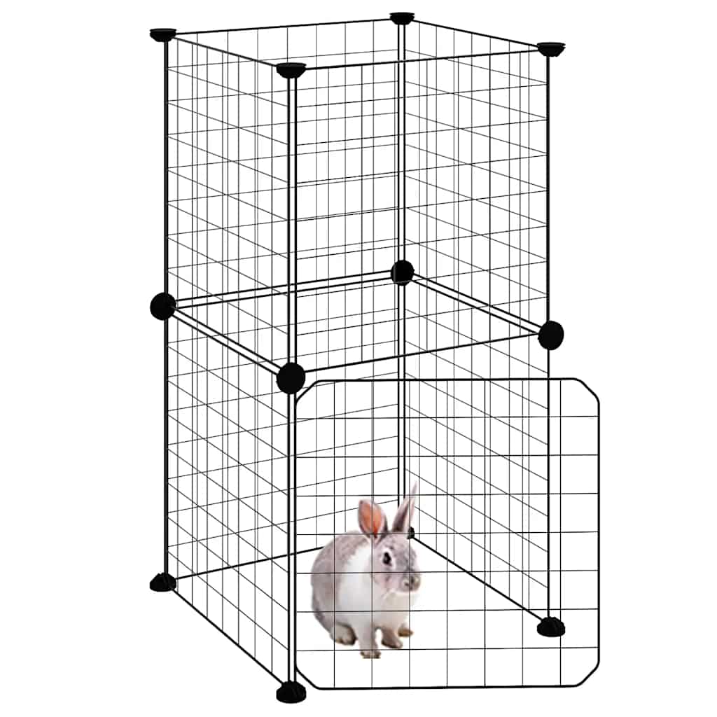 Huisdierenkooi met deur 8 panelen 35x35 cm staal zwart is nu te koop bij PeponiXL, paradijselijk wonen!