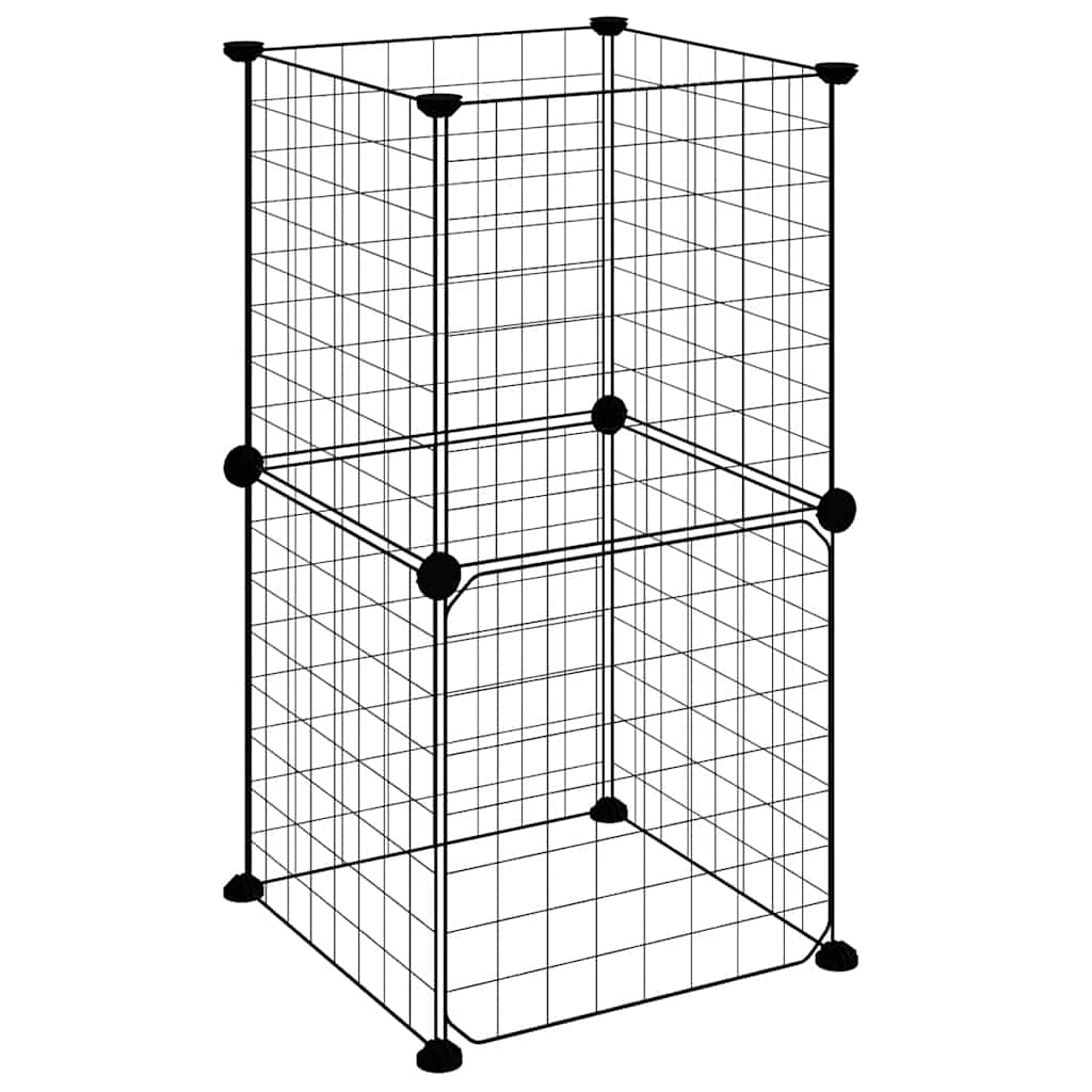 Huisdierenkooi met deur 8 panelen 35x35 cm staal zwart is nu te koop bij PeponiXL, paradijselijk wonen!