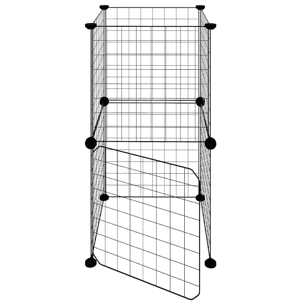 Huisdierenkooi met deur 8 panelen 35x35 cm staal zwart is nu te koop bij PeponiXL, paradijselijk wonen!