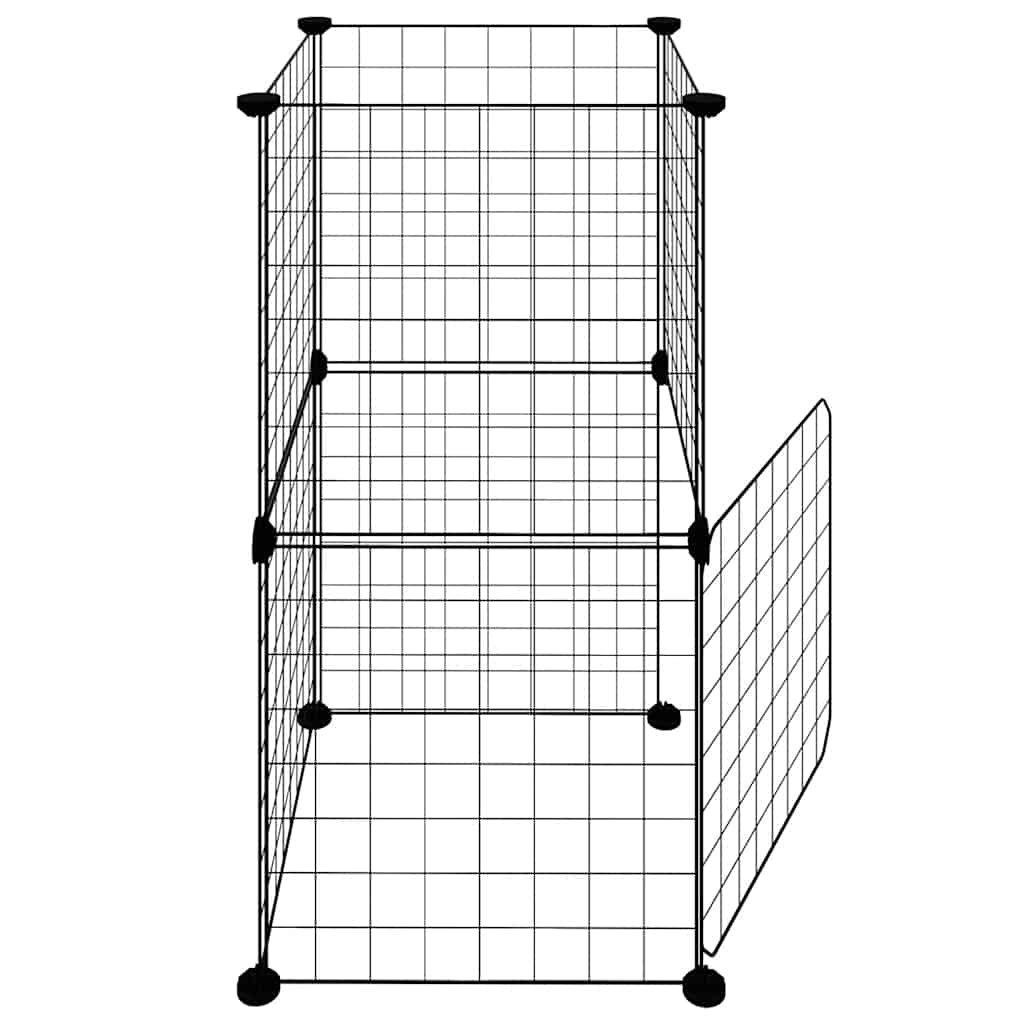 Huisdierenkooi met deur 8 panelen 35x35 cm staal zwart is nu te koop bij PeponiXL, paradijselijk wonen!