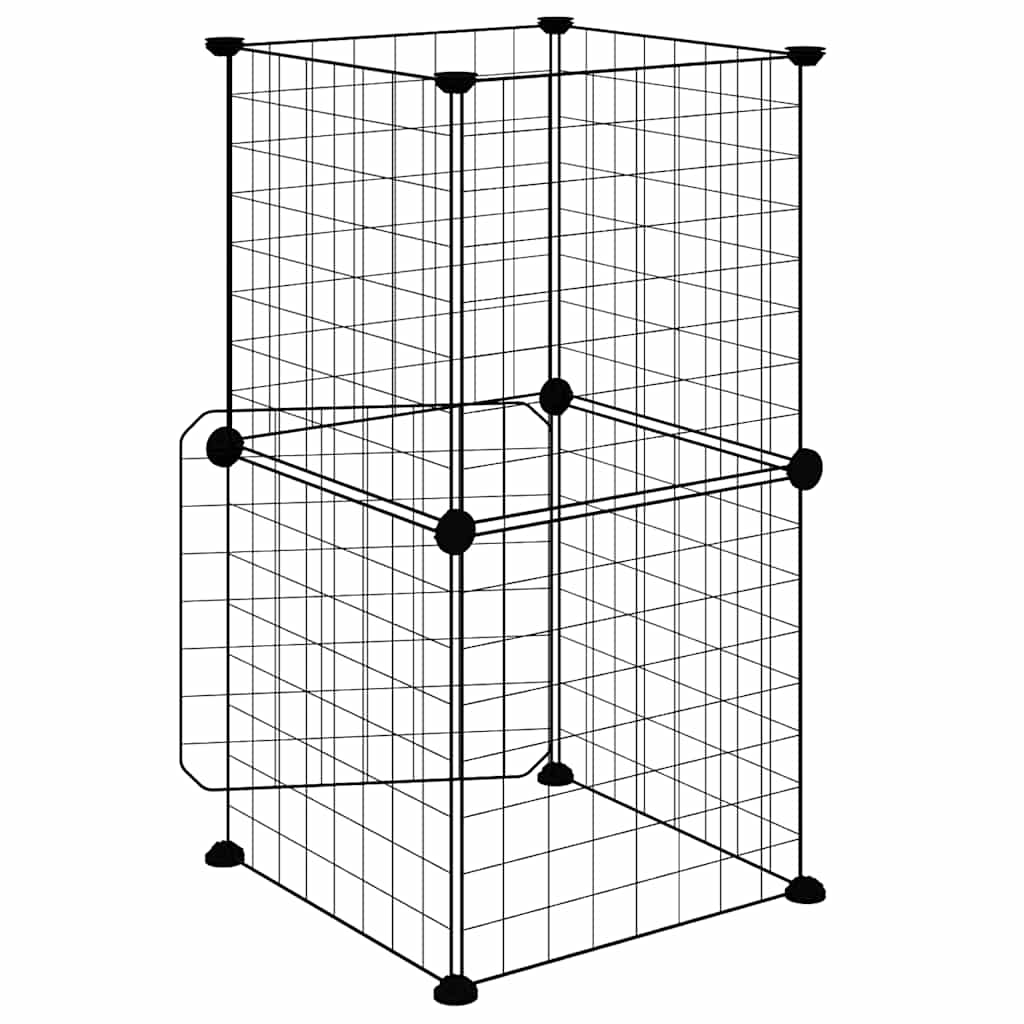 Huisdierenkooi met deur 8 panelen 35x35 cm staal zwart is nu te koop bij PeponiXL, paradijselijk wonen!