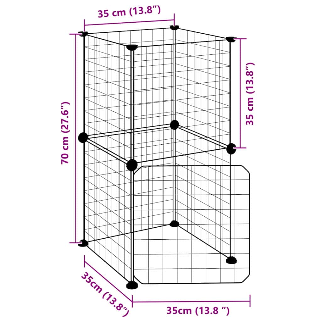 Huisdierenkooi met deur 8 panelen 35x35 cm staal zwart is nu te koop bij PeponiXL, paradijselijk wonen!