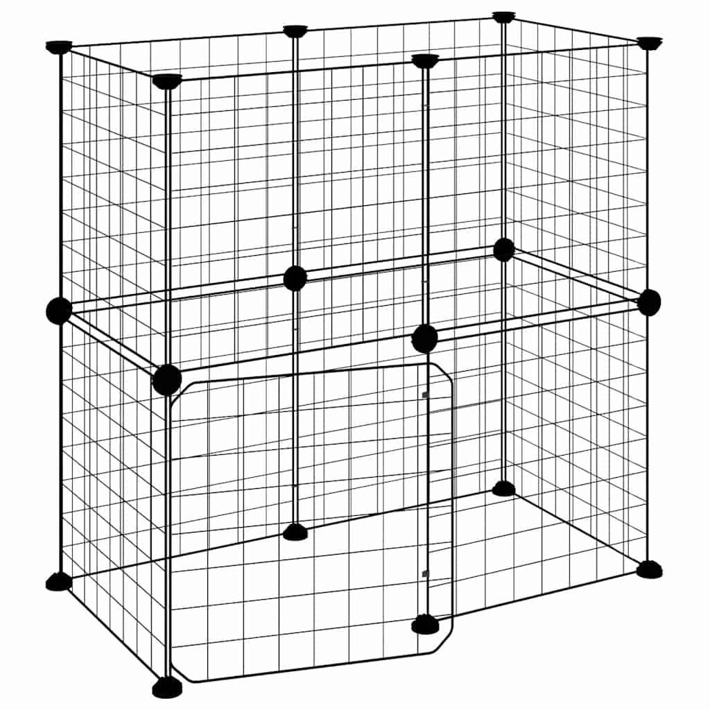 Huisdierenkooi met deur 12 panelen 35x35 cm staal zwart is nu te koop bij PeponiXL, paradijselijk wonen!