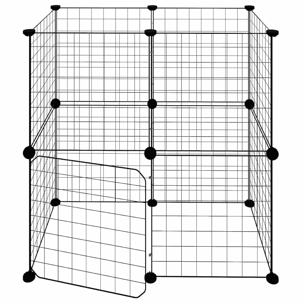 Huisdierenkooi met deur 12 panelen 35x35 cm staal zwart is nu te koop bij PeponiXL, paradijselijk wonen!
