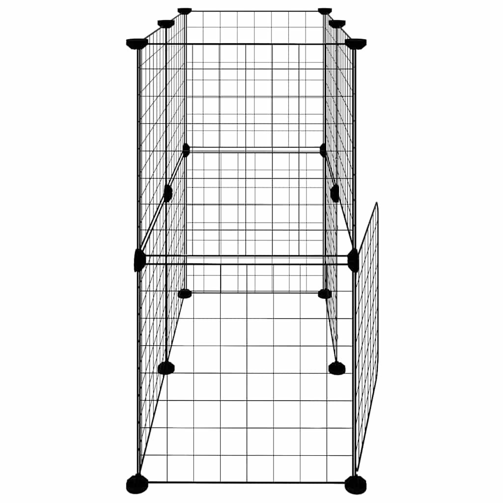 Huisdierenkooi met deur 12 panelen 35x35 cm staal zwart is nu te koop bij PeponiXL, paradijselijk wonen!