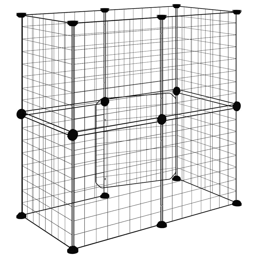 Huisdierenkooi met deur 12 panelen 35x35 cm staal zwart is nu te koop bij PeponiXL, paradijselijk wonen!
