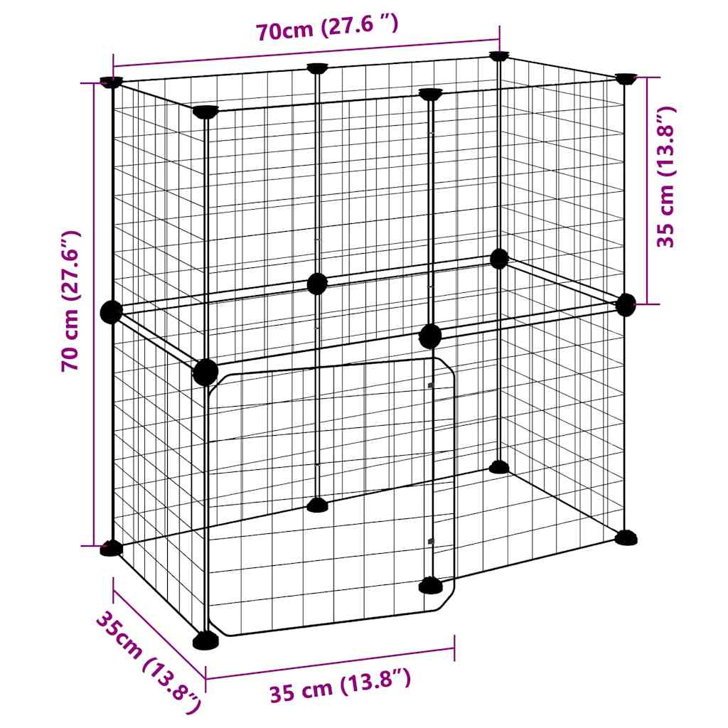 Huisdierenkooi met deur 12 panelen 35x35 cm staal zwart is nu te koop bij PeponiXL, paradijselijk wonen!