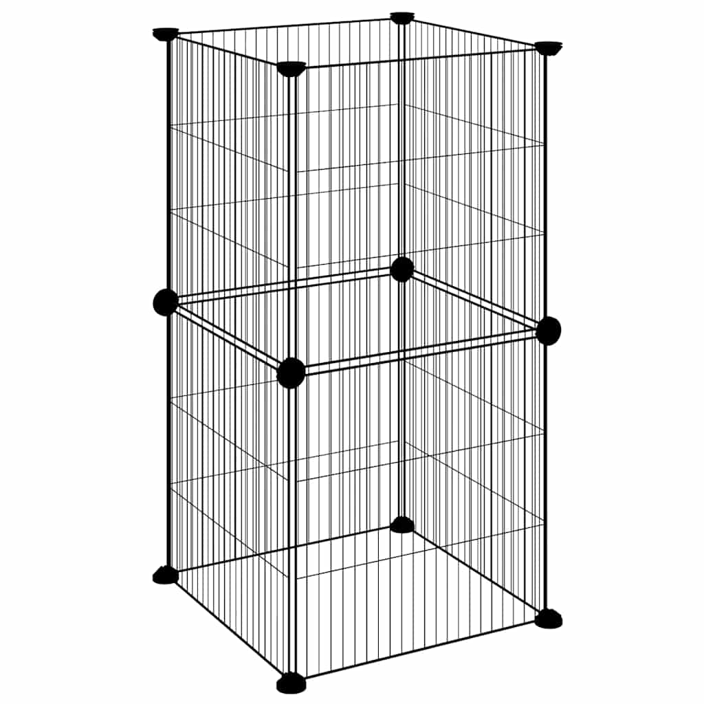 Huisdierenkooi met 8 panelen 35x35 cm staal zwart is nu te koop bij PeponiXL, paradijselijk wonen!