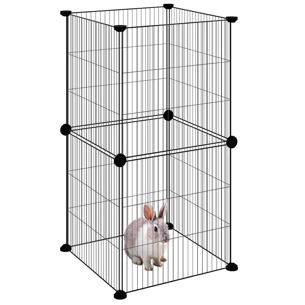 Huisdierenkooi met 8 panelen 35x35 cm staal zwart is nu te koop bij PeponiXL, paradijselijk wonen!
