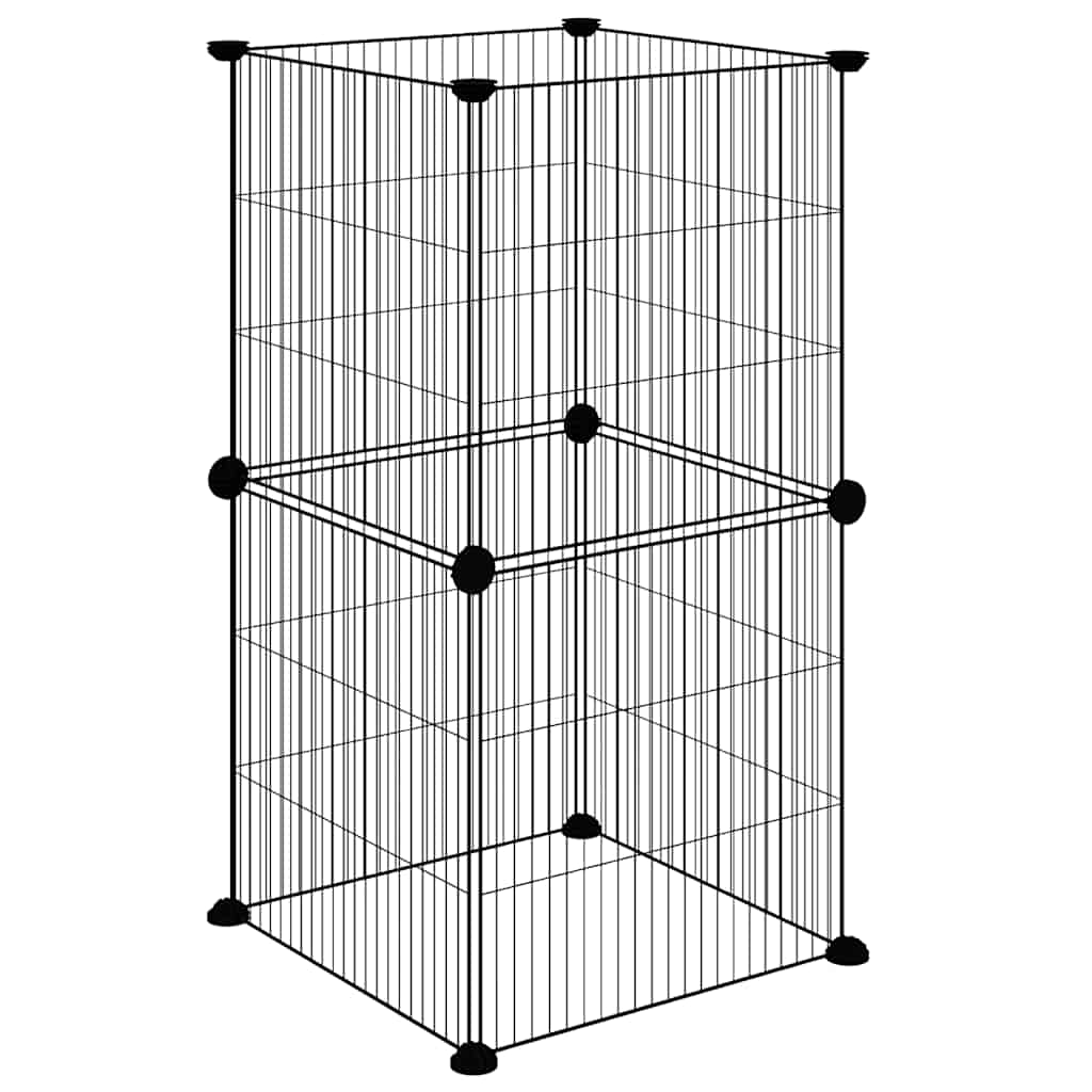 Huisdierenkooi met 8 panelen 35x35 cm staal zwart is nu te koop bij PeponiXL, paradijselijk wonen!