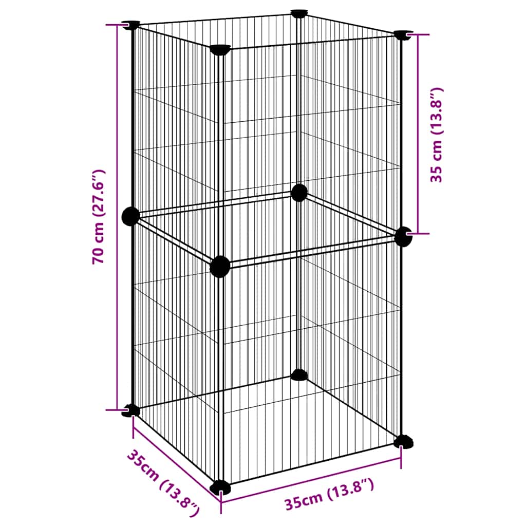 Huisdierenkooi met 8 panelen 35x35 cm staal zwart is nu te koop bij PeponiXL, paradijselijk wonen!