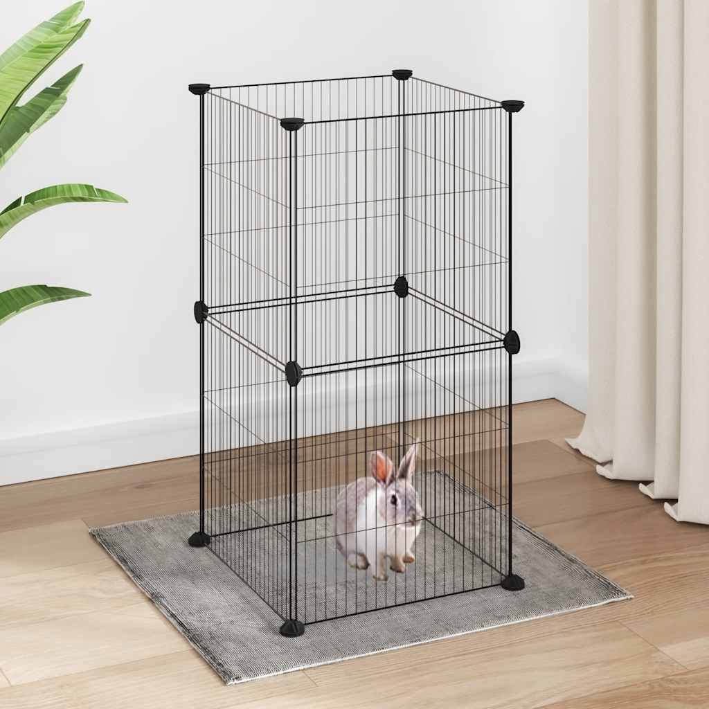 Huisdierenkooi met 8 panelen 35x35 cm staal zwart is nu te koop bij PeponiXL, paradijselijk wonen!