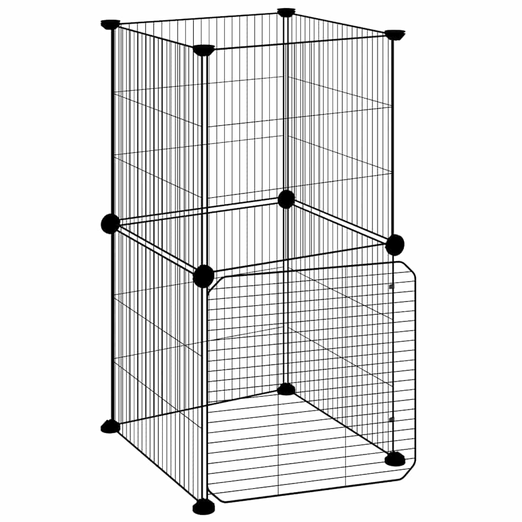 Huisdierenkooi met deur 8 panelen 35x35 cm staal zwart is nu te koop bij PeponiXL, paradijselijk wonen!