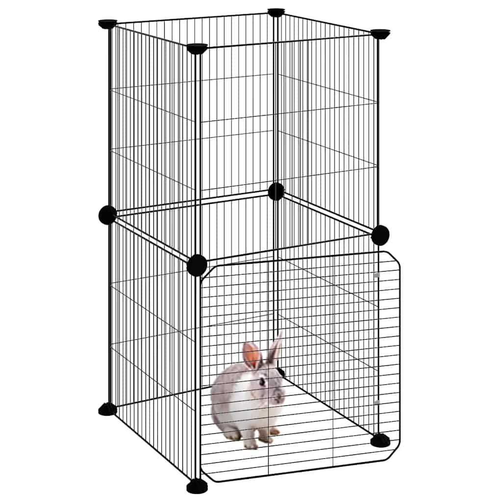 Huisdierenkooi met deur 8 panelen 35x35 cm staal zwart is nu te koop bij PeponiXL, paradijselijk wonen!