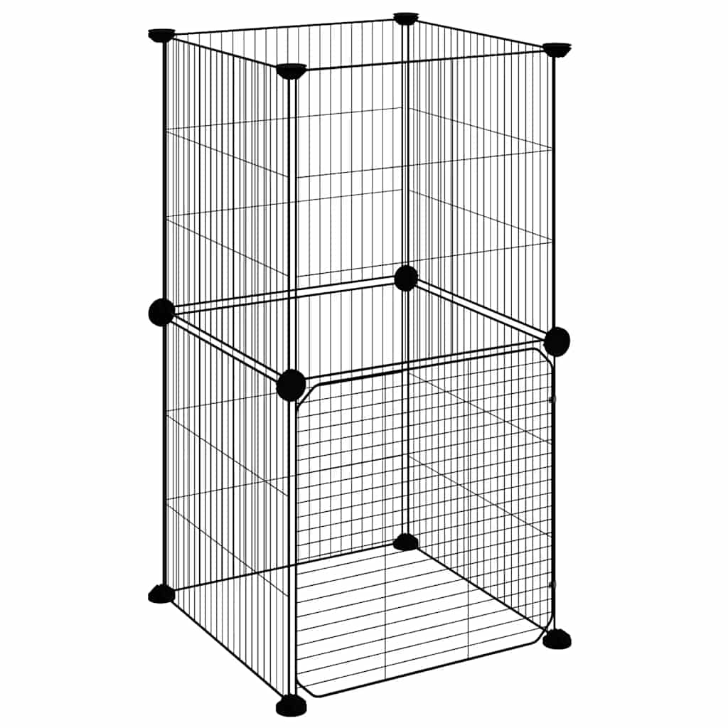Huisdierenkooi met deur 8 panelen 35x35 cm staal zwart is nu te koop bij PeponiXL, paradijselijk wonen!