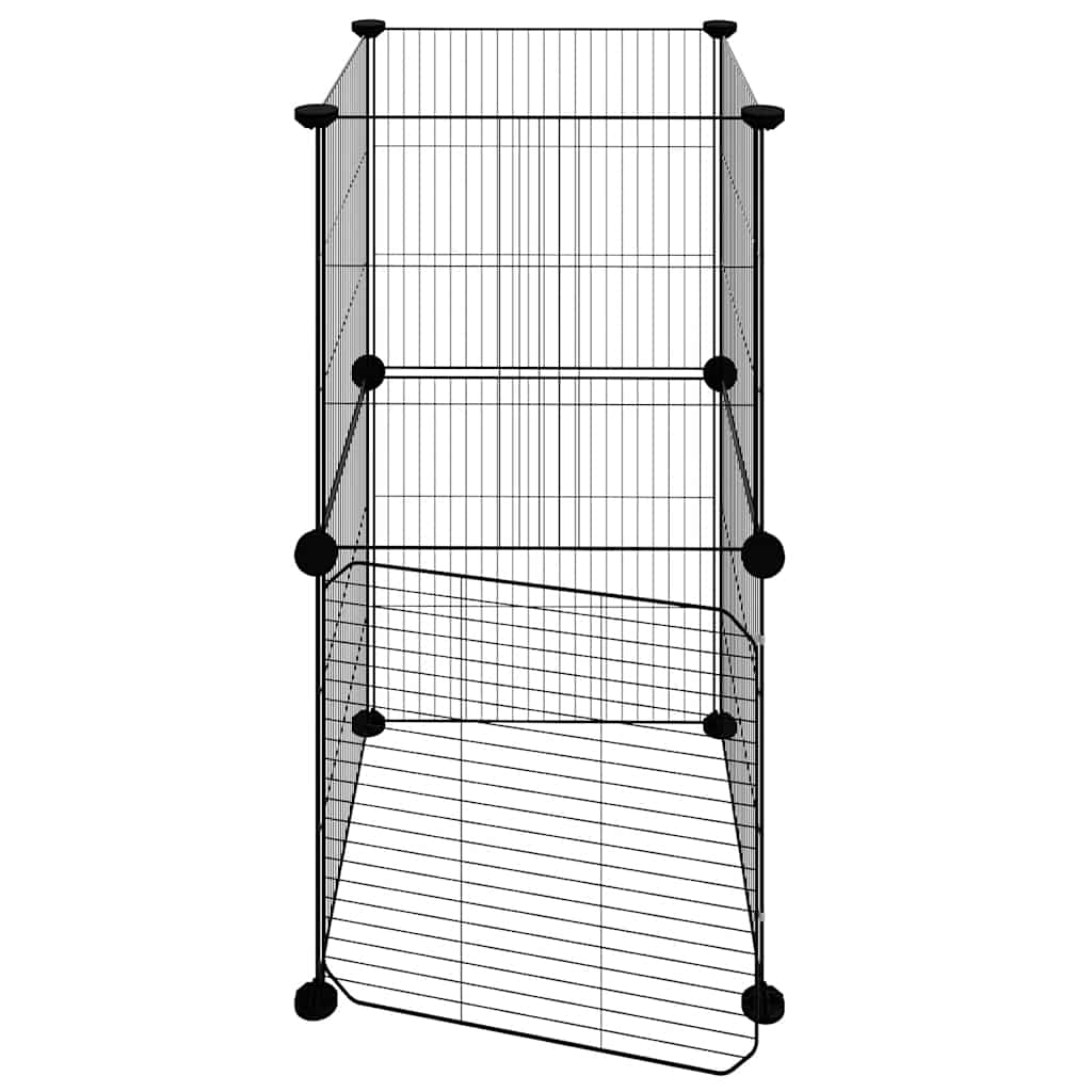 Huisdierenkooi met deur 8 panelen 35x35 cm staal zwart is nu te koop bij PeponiXL, paradijselijk wonen!