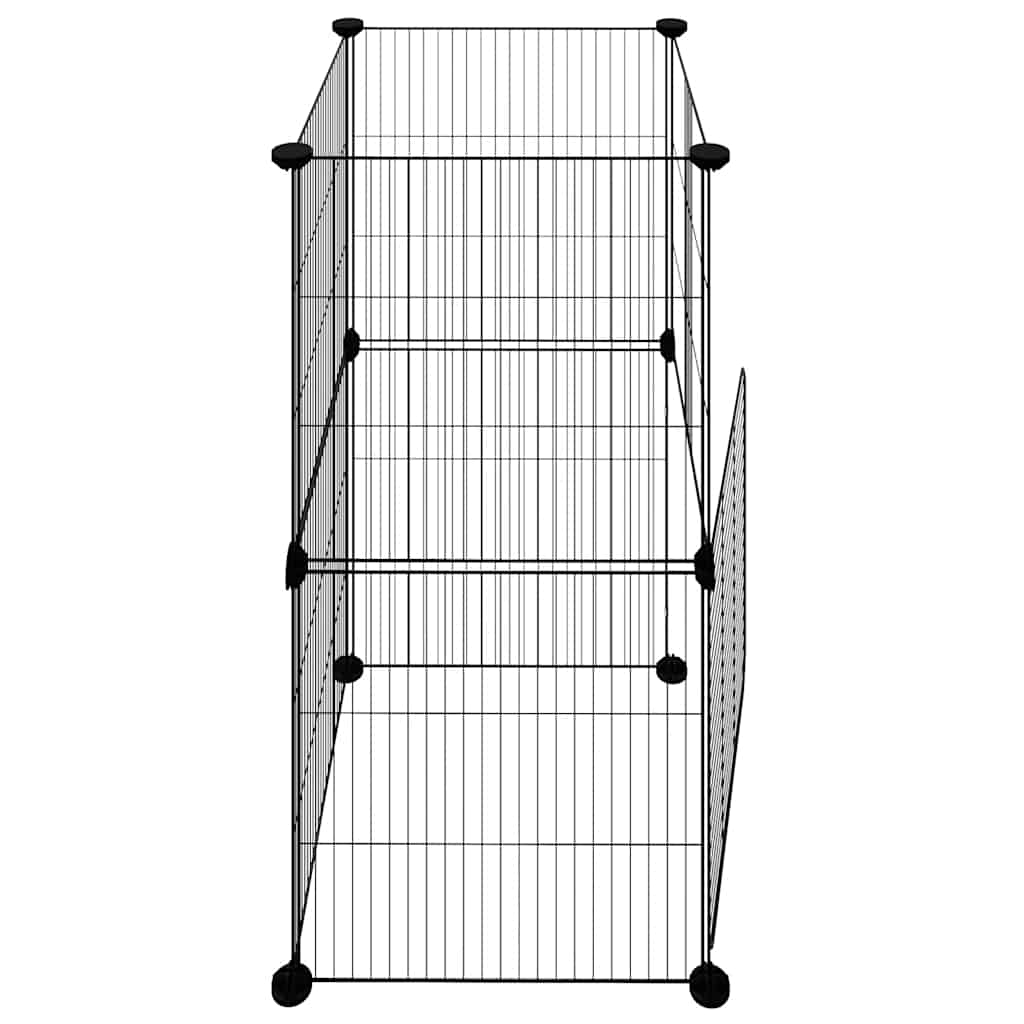 Huisdierenkooi met deur 8 panelen 35x35 cm staal zwart is nu te koop bij PeponiXL, paradijselijk wonen!