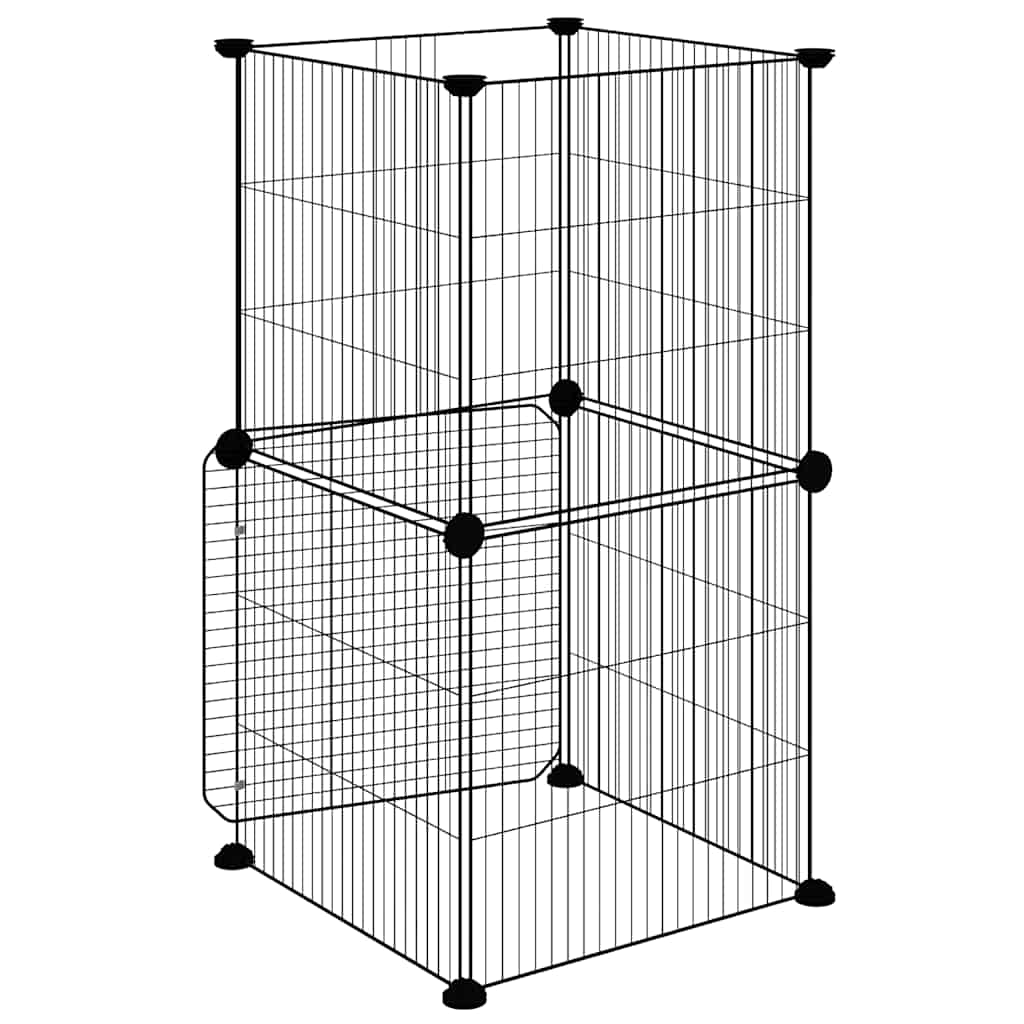 Huisdierenkooi met deur 8 panelen 35x35 cm staal zwart is nu te koop bij PeponiXL, paradijselijk wonen!