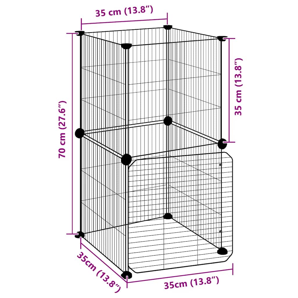 Huisdierenkooi met deur 8 panelen 35x35 cm staal zwart is nu te koop bij PeponiXL, paradijselijk wonen!