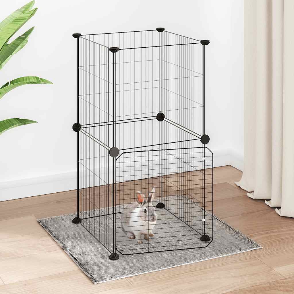 Huisdierenkooi met deur 8 panelen 35x35 cm staal zwart is nu te koop bij PeponiXL, paradijselijk wonen!