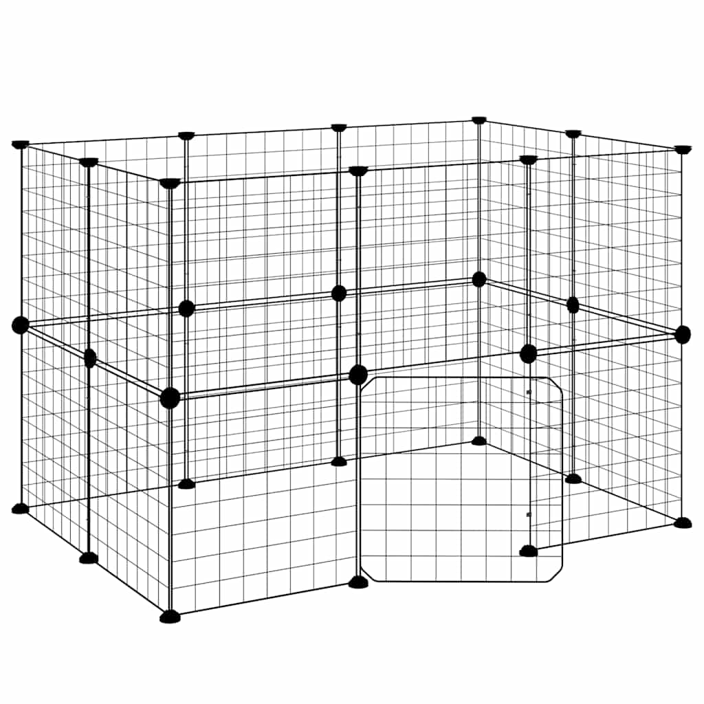 Huisdierenkooi met deur 20 panelen 35x35 cm staal zwart is nu te koop bij PeponiXL, paradijselijk wonen!