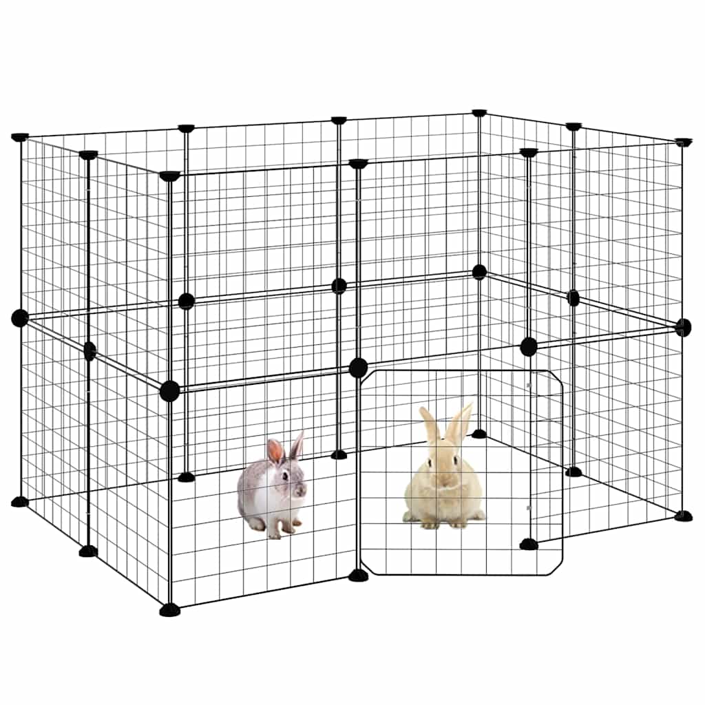Huisdierenkooi met deur 20 panelen 35x35 cm staal zwart is nu te koop bij PeponiXL, paradijselijk wonen!