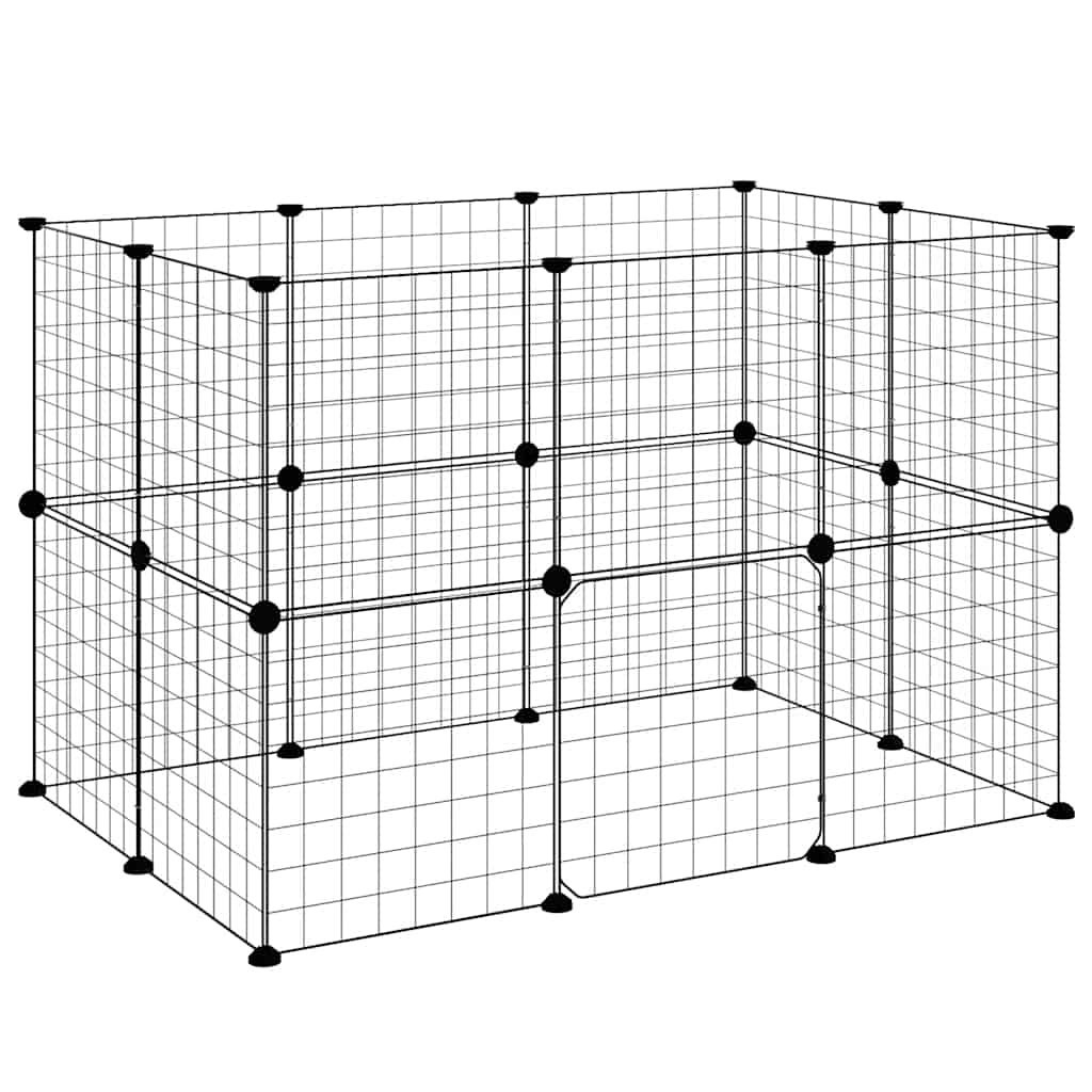 Huisdierenkooi met deur 20 panelen 35x35 cm staal zwart is nu te koop bij PeponiXL, paradijselijk wonen!