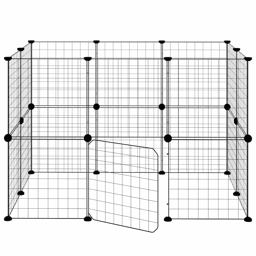 Huisdierenkooi met deur 20 panelen 35x35 cm staal zwart is nu te koop bij PeponiXL, paradijselijk wonen!