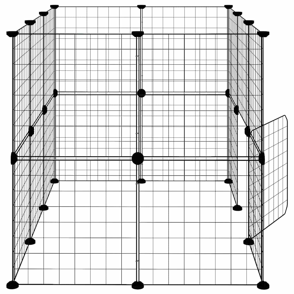 Huisdierenkooi met deur 20 panelen 35x35 cm staal zwart is nu te koop bij PeponiXL, paradijselijk wonen!