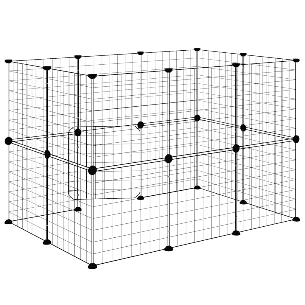 Huisdierenkooi met deur 20 panelen 35x35 cm staal zwart is nu te koop bij PeponiXL, paradijselijk wonen!