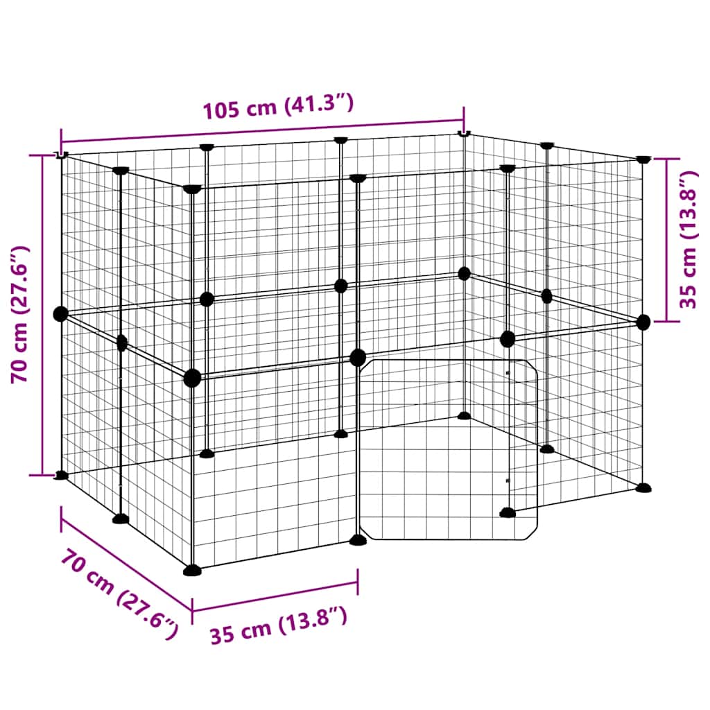 Huisdierenkooi met deur 20 panelen 35x35 cm staal zwart is nu te koop bij PeponiXL, paradijselijk wonen!