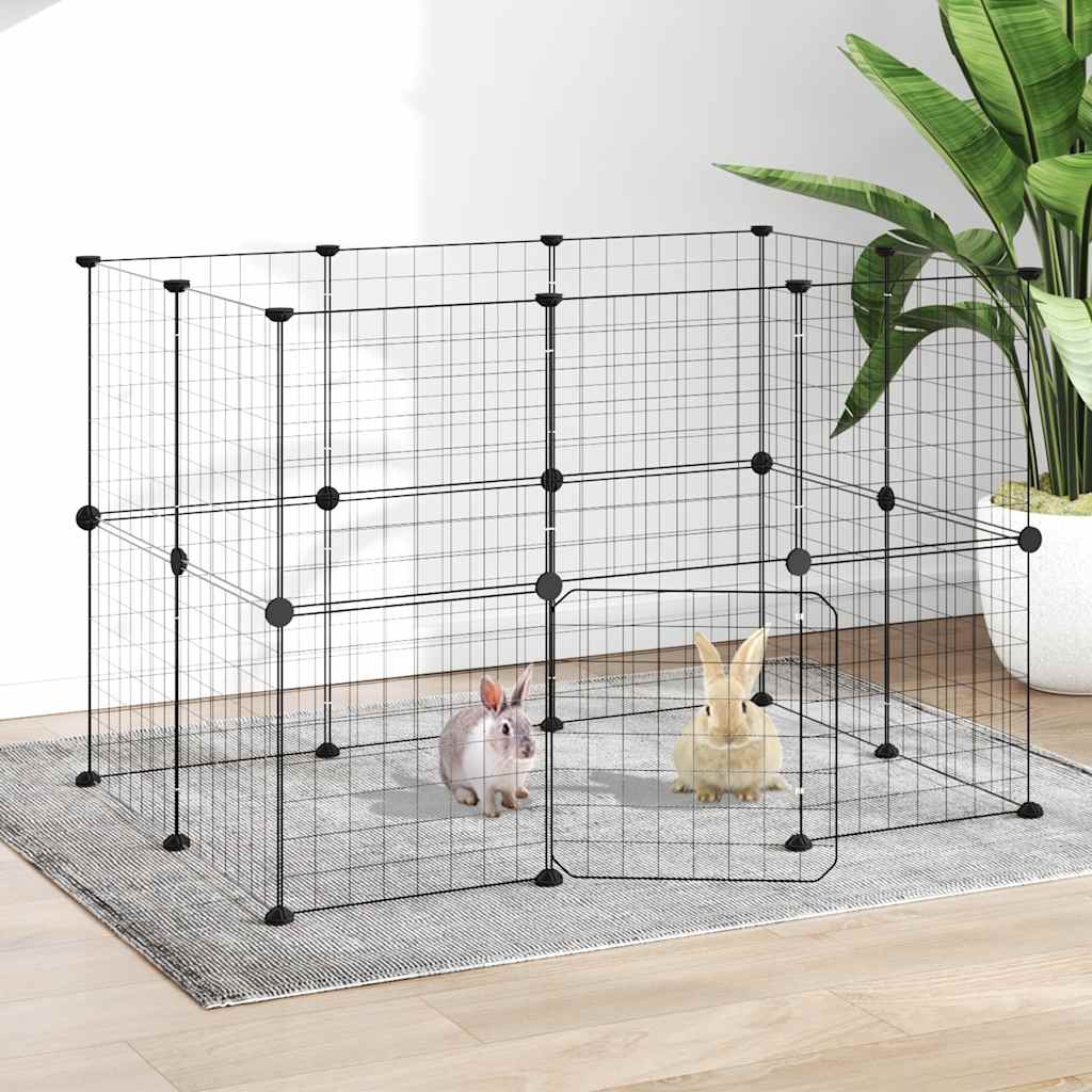 Huisdierenkooi met deur 20 panelen 35x35 cm staal zwart is nu te koop bij PeponiXL, paradijselijk wonen!