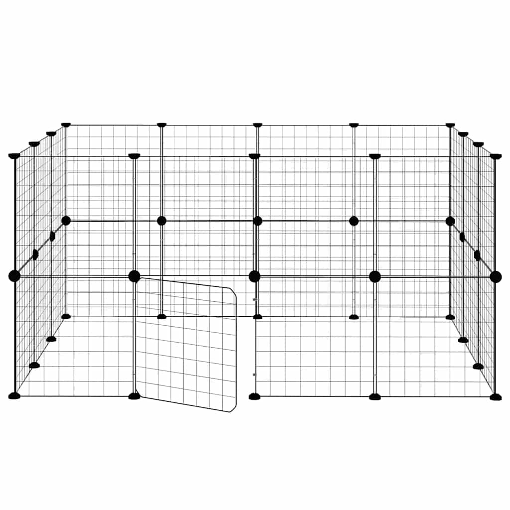 Huisdierenkooi met deur 28 panelen 35x35 cm staal zwart is nu te koop bij PeponiXL, paradijselijk wonen!