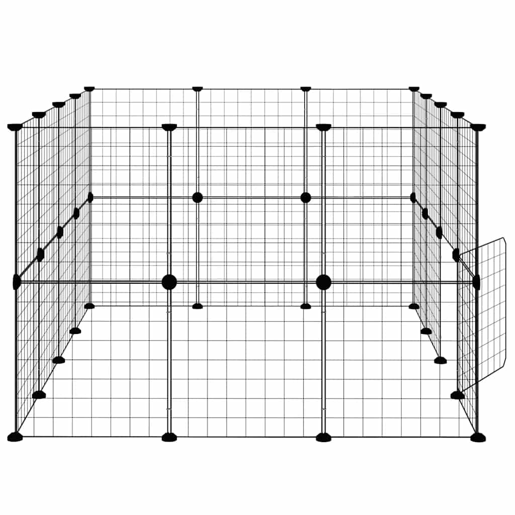 Huisdierenkooi met deur 28 panelen 35x35 cm staal zwart is nu te koop bij PeponiXL, paradijselijk wonen!