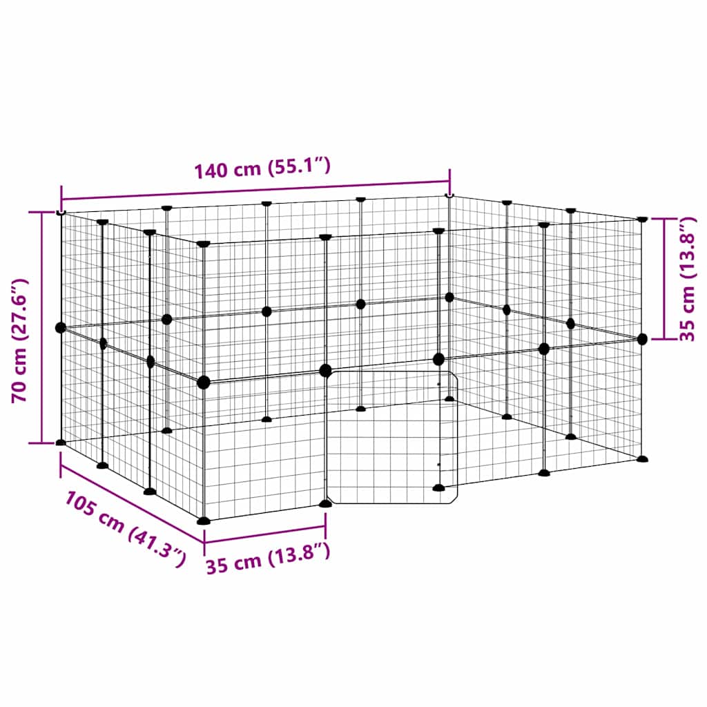 Huisdierenkooi met deur 28 panelen 35x35 cm staal zwart is nu te koop bij PeponiXL, paradijselijk wonen!