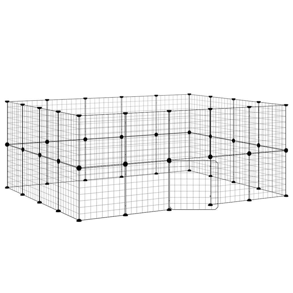 Huisdierenkooi met deur 36 panelen 35x35 cm staal zwart is nu te koop bij PeponiXL, paradijselijk wonen!