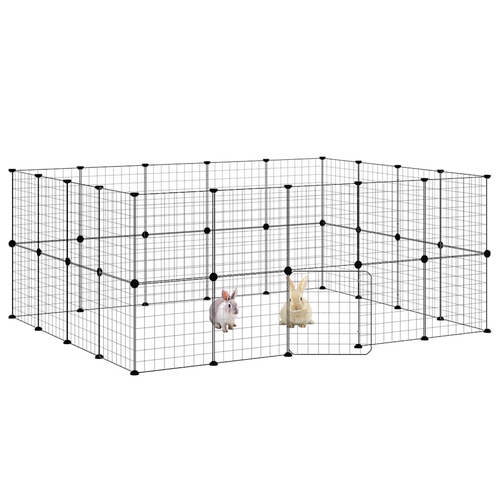 Huisdierenkooi met deur 36 panelen 35x35 cm staal zwart is nu te koop bij PeponiXL, paradijselijk wonen!