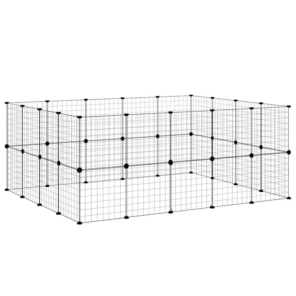 Huisdierenkooi met deur 36 panelen 35x35 cm staal zwart is nu te koop bij PeponiXL, paradijselijk wonen!