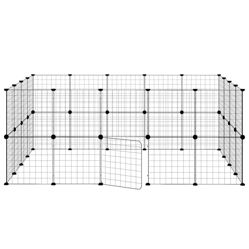Huisdierenkooi met deur 36 panelen 35x35 cm staal zwart is nu te koop bij PeponiXL, paradijselijk wonen!