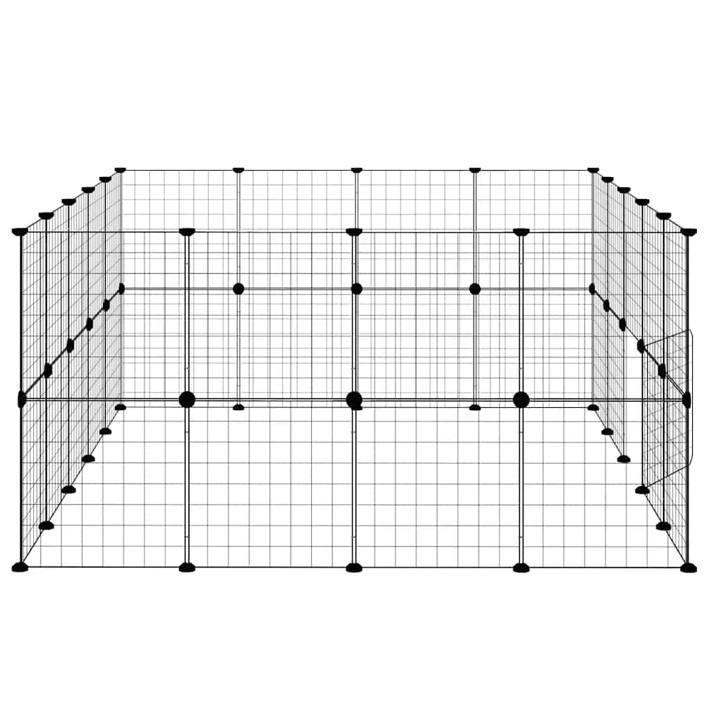 Huisdierenkooi met deur 36 panelen 35x35 cm staal zwart is nu te koop bij PeponiXL, paradijselijk wonen!