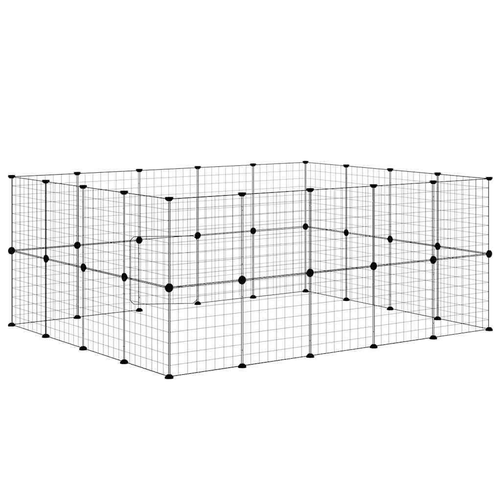 Huisdierenkooi met deur 36 panelen 35x35 cm staal zwart is nu te koop bij PeponiXL, paradijselijk wonen!