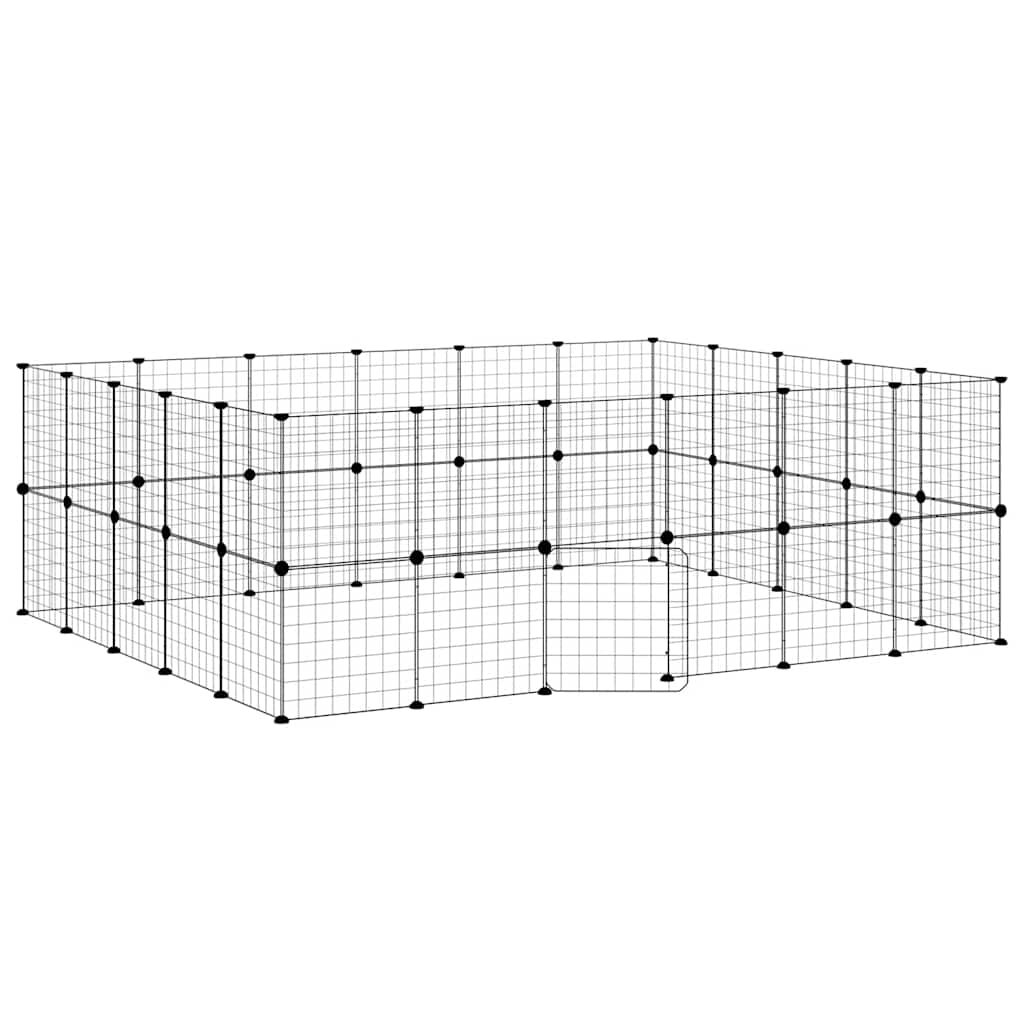 Huisdierenkooi met deur 44 panelen 35x35 cm staal zwart is nu te koop bij PeponiXL, paradijselijk wonen!