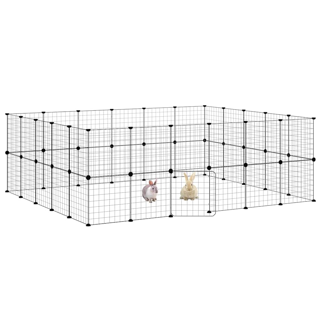 Huisdierenkooi met deur 44 panelen 35x35 cm staal zwart is nu te koop bij PeponiXL, paradijselijk wonen!