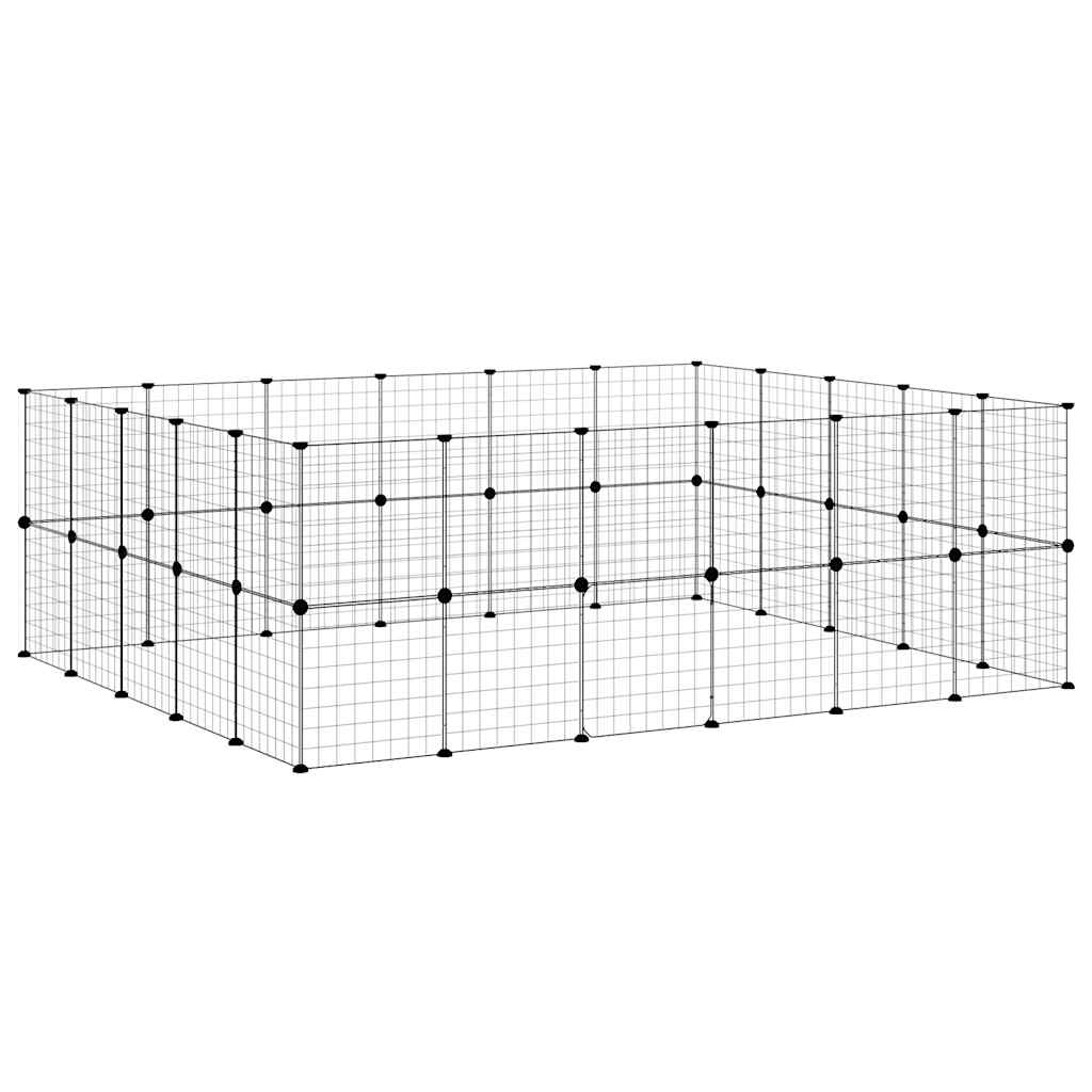 Huisdierenkooi met deur 44 panelen 35x35 cm staal zwart is nu te koop bij PeponiXL, paradijselijk wonen!